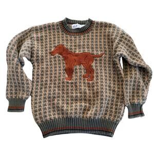 Vintage Kitestrings Houndstooth Dog Sweater with Appliqué